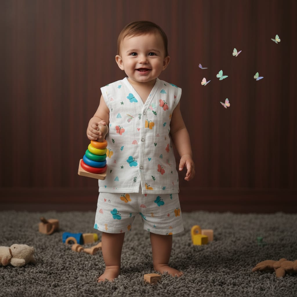 Baby Muslin Sleeveless Jabla Set Pack of - 1