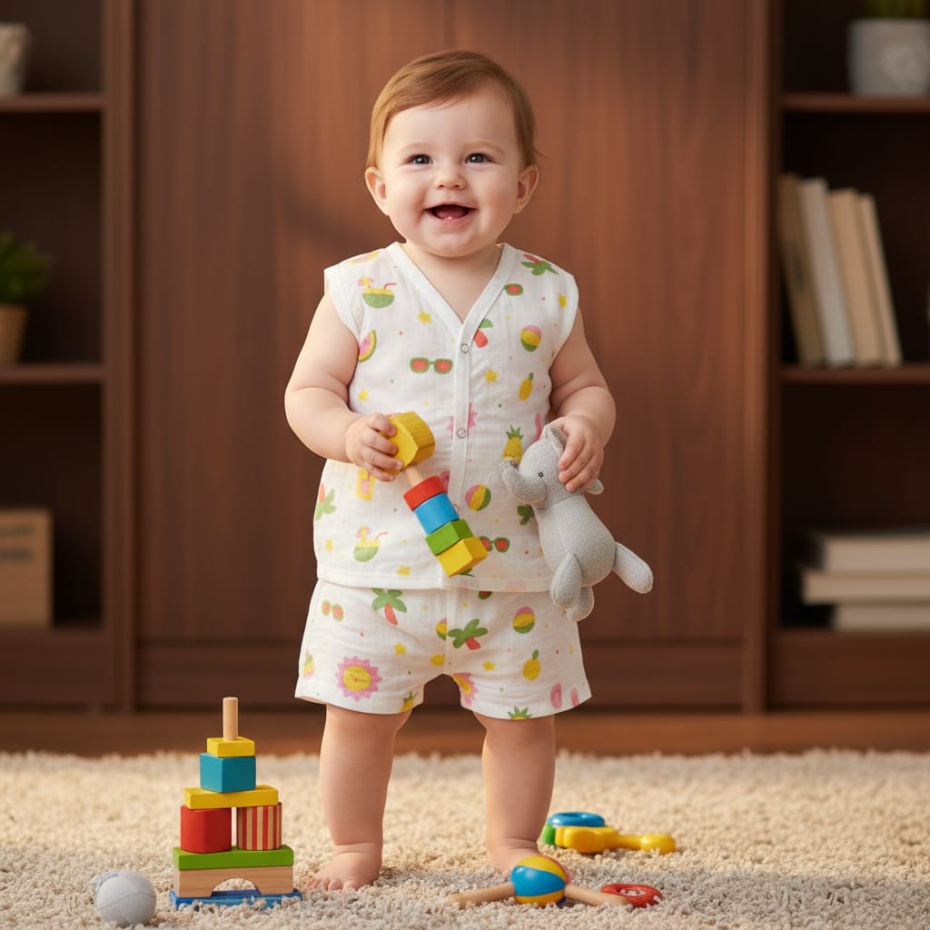 Baby Muslin Sleeveless Jabla Set Pack of - 1