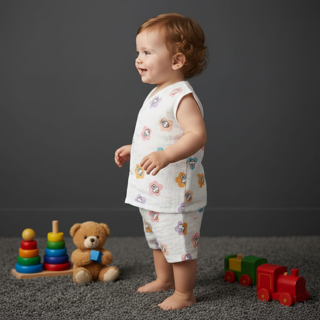 Baby Muslin Sleeveless Jabla Set pack of - 1