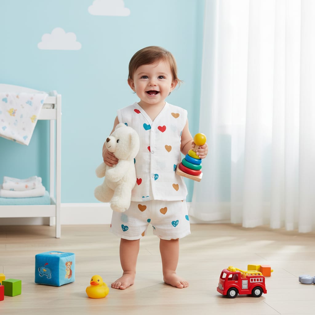 Baby Muslin Sleeveless Jabla Set
