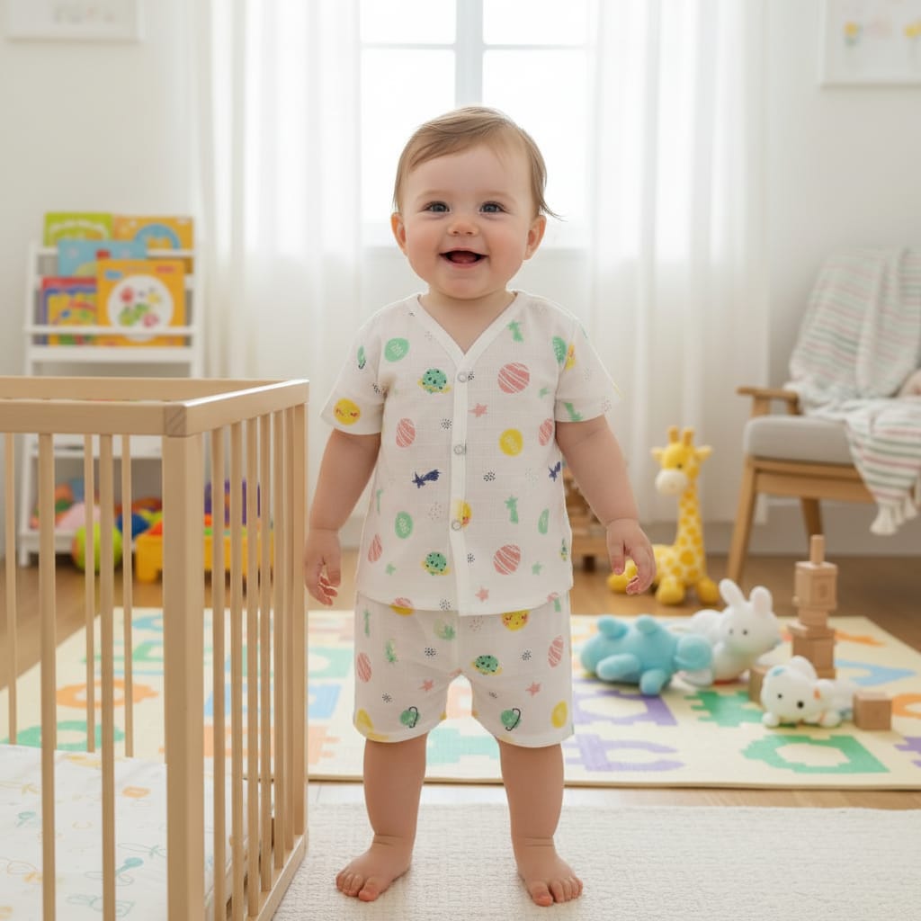 Baby Boy Muslin Half Sleeve Jabla Set Pack of - 1