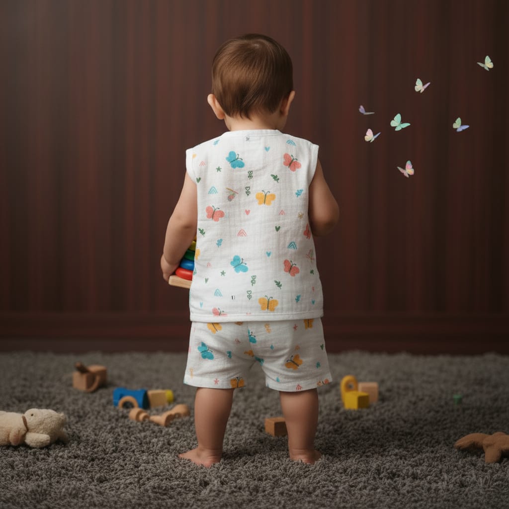 Baby Muslin Sleeveless Jabla Set Pack of - 1