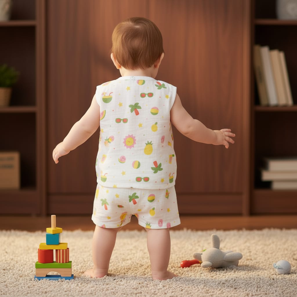 Baby Muslin Sleeveless Jabla Set Pack of - 1
