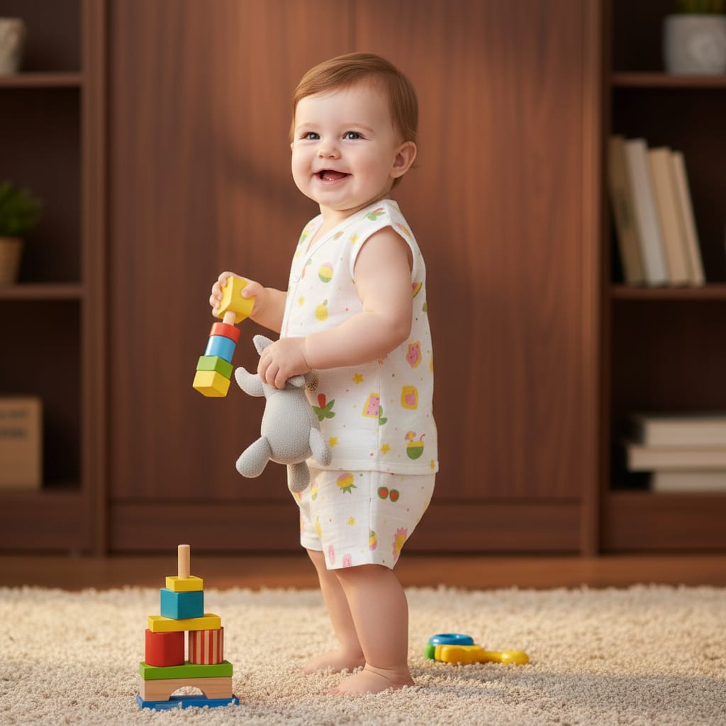 Baby Muslin Sleeveless Jabla Set Pack of - 1
