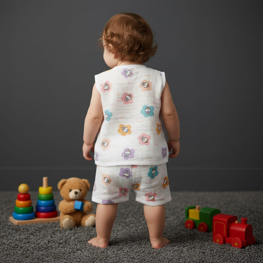 Baby Muslin Sleeveless Jabla Set pack of - 1
