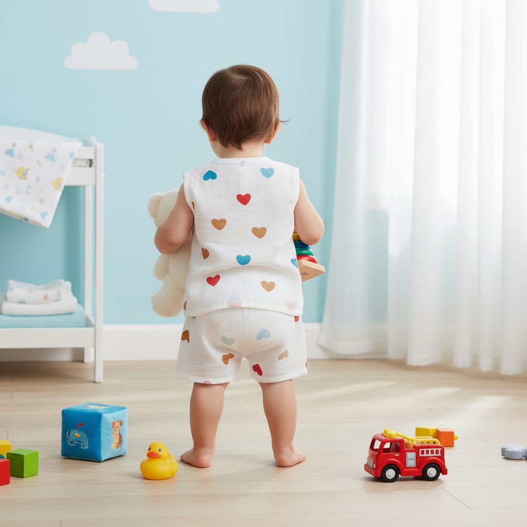 Baby Muslin Sleeveless Jabla Set