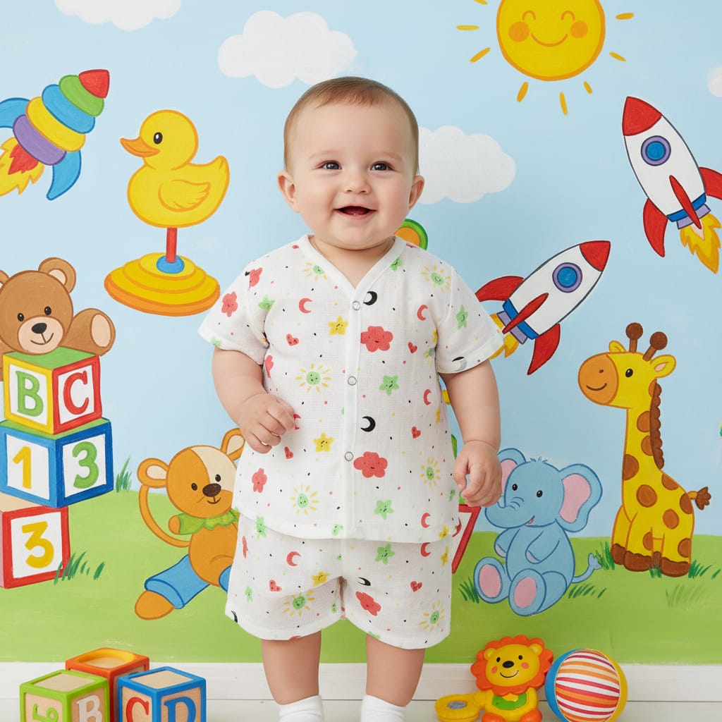 Baby Boy Muslin Half Sleeve Jabla Set Pack of - 1