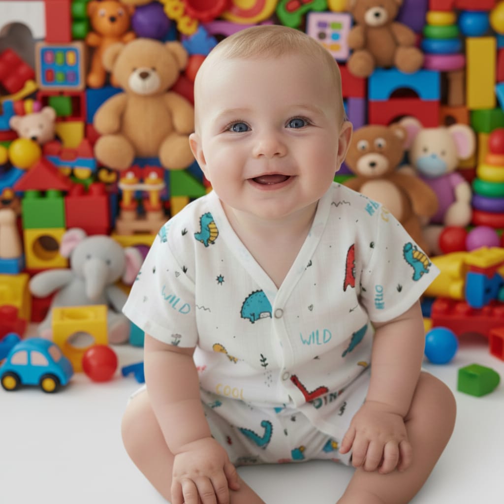 Baby Boy Muslin Half Sleeve Jabla Set Pack of - 1
